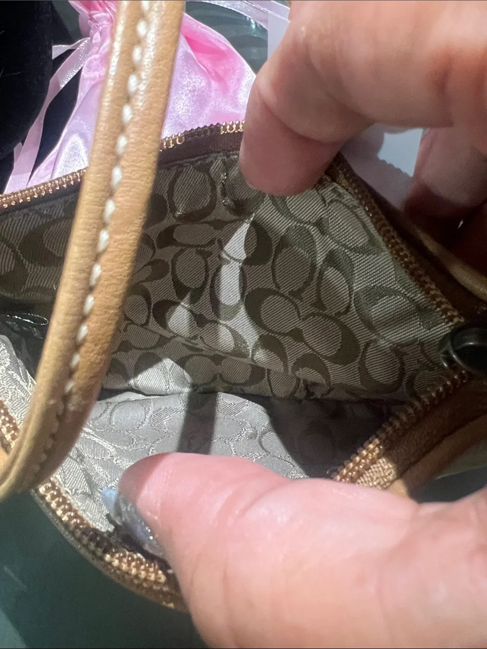 Coach Tan Suede Wristlet with Cream Shearling Trim